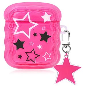 mainrenka cute kawaii airpod 2nd 1st generation case pink stars aesthetic design compatible with airpod gen 2 & 1 case for girls and women