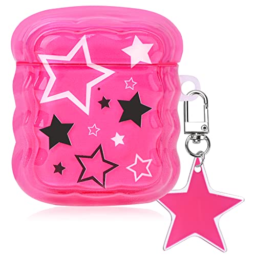 Mainrenka Cute Kawaii AirPod 2nd 1st Generation Case Pink Stars Aesthetic Design Compatible with Airpod Gen 2 & 1 Case for Girls and Women