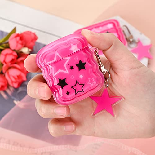 Mainrenka Cute Kawaii AirPod 2nd 1st Generation Case Pink Stars Aesthetic Design Compatible with Airpod Gen 2 & 1 Case for Girls and Women