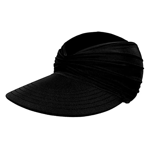 Sun Visor Ponytail Hat for Women Packable Wide Brim Summer Hat with Uv Protection for Sports Golf Tennis Running Black