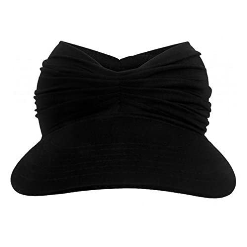 Sun Visor Ponytail Hat for Women Packable Wide Brim Summer Hat with Uv Protection for Sports Golf Tennis Running Black