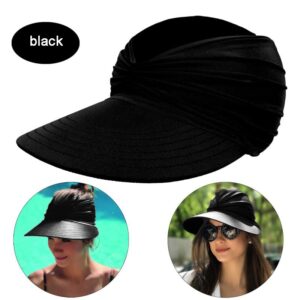 Sun Visor Ponytail Hat for Women Packable Wide Brim Summer Hat with Uv Protection for Sports Golf Tennis Running Black