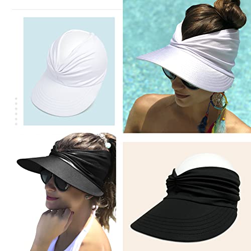 Sun Visor Ponytail Hat for Women Packable Wide Brim Summer Hat with Uv Protection for Sports Golf Tennis Running Black