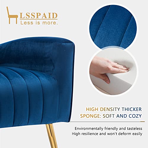 LSSPAID Velvet Accent Chairs Set of 2, Fabric Upholstered Accent Chair for Living Room, Wing Back Mid Century Modern Arm Chair, Metal Legs Living Room Chairs, Navy