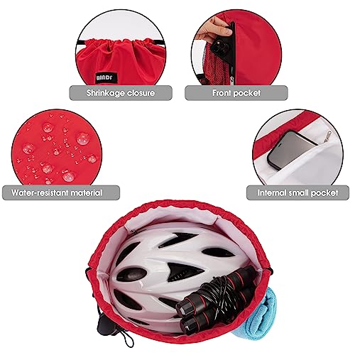 WANDF Drawstring Backpack Sports Gym Sackpack with Mesh Pockets Water Resistant String Bag for Women Men (Red)