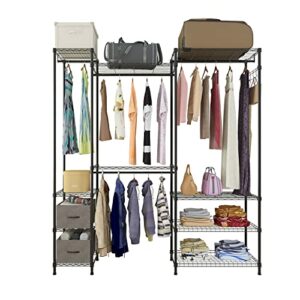 qoryx qr 5, closet organizer metal garment rack portable clothes hanger home shelf (70.5 x 15.7 x 76.8) ” , powder coating , carbon steel, black