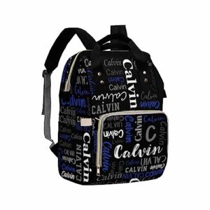 artsadd personalized diaper bag with name, customized black and blue monogram nappy backpack with thermal pockets multi-function baby bags handbag shoulder bag for girls boys