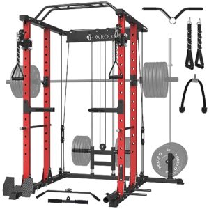 mikolo power cage, 1500lbs power rack with lat pulldown and cable crossover system, squat rack with pulley system, weight cage for home gym with training attachments