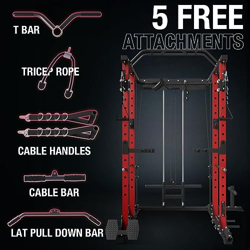 Mikolo Power Cage, 1500lbs Power Rack with LAT PullDown and Cable Crossover System, Squat Rack with Pulley System, Weight Cage for Home Gym with Training Attachments