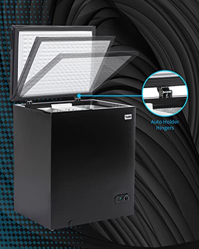 TABU Chest Freezer, 5.0 Cu Ft Deep Freezer with Removable Storage Basket, Black Top Open Door Freezer with 7 Level Adjustable Temperature, Compact Freezer with Top Open Door (Black)
