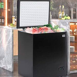 TABU Chest Freezer, 5.0 Cu Ft Deep Freezer with Removable Storage Basket, Black Top Open Door Freezer with 7 Level Adjustable Temperature, Compact Freezer with Top Open Door (Black)