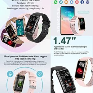 FORSINING Smart Watch Heart Rate Blood Oxygen Monitor 1.47" for Women Men Speed Measurement Sleep Tracker IP67 Waterproof for Android iOS Phones, Black Black