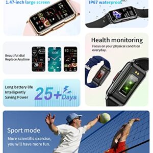 FORSINING Smart Watch Heart Rate Blood Oxygen Monitor 1.47" for Women Men Speed Measurement Sleep Tracker IP67 Waterproof for Android iOS Phones, Black Black