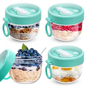 4 pcs overnight oats container with lids and spoons, 20 oz plastic overnight oats jars large capacity airtight yogurt container for milk, fruit, cereal and salad storage (cyan)