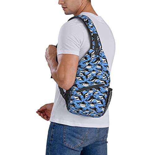 Biunnru Sharks Sling Daypacks Crossbody Backpack Chest Bag Lightweight Shoulder Bag Travel Hiking Cycling For Men Women