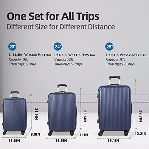 CYOIDAI GIVIMO 3 Piece Luggage Set PC + ABS Lightweight Hard Shell Suitcase Set with Double Spinner Wheels TSA Lock, Set of 3 (20/24/28)