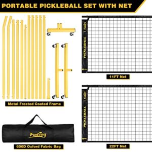 Fostoy Portable Pickleball Net with Wheels, Regulation Size 22 FT & Half Court 11 FT, 18-Ply PE Nets, Steady Metal Frame for All-Weather Resistant Play in Backyards, Driveways, and Garages