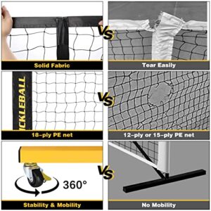 Fostoy Portable Pickleball Net with Wheels, Regulation Size 22 FT & Half Court 11 FT, 18-Ply PE Nets, Steady Metal Frame for All-Weather Resistant Play in Backyards, Driveways, and Garages