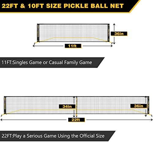 Fostoy Portable Pickleball Net with Wheels, Regulation Size 22 FT & Half Court 11 FT, 18-Ply PE Nets, Steady Metal Frame for All-Weather Resistant Play in Backyards, Driveways, and Garages