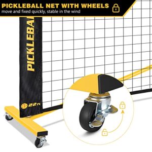 Fostoy Portable Pickleball Net with Wheels, Regulation Size 22 FT & Half Court 11 FT, 18-Ply PE Nets, Steady Metal Frame for All-Weather Resistant Play in Backyards, Driveways, and Garages