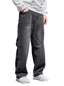 verdusa men's high waist loose jeans baggy straight leg denim pants trousers dark grey xl