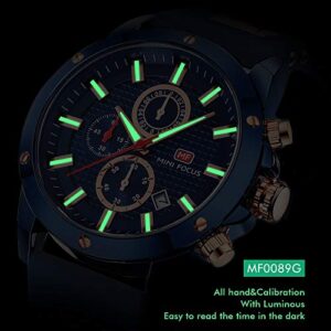 Mini Focus Mens Watch Casual Sports Watches (Chronograph/Waterproof/Luminous/Calendar) Silicon Band Fashion Quartz Watch for Men (All-Black)