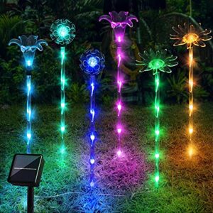 set of 6 flowers solar lights for outside, garden decorations lights solar powered pathway lights outdoor waterproof flowers ornaments for yard, patio plant pot, flower bed, home decoration (8 modes)