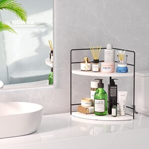 ZGO 2-Tier Bathroom Counter Organizer, Corner Skincare Organizers, Bathroom Organizer Countertop, Makeup Organizer for Vanity Storage, Bathroom Counter Storage(White)
