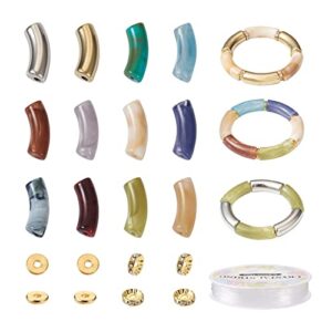 Boutigem 120pcs Chunky Curved Tube Acrylic Beads Imitation Gemstone Loose CCB Plastic Beads Rhinestone Spacer Beads Elastic Thread DIY Stacking Stretch Bracelet Bangle Making Kit