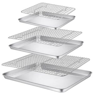 p&p chef baking sheet and rack set, 6 pack (3 sheets + 3 racks), 3 sizes stainless steel baking pans cookie sheets with cooling racks for cooking & roasting, oven & dishwasher safe, healthy & durable