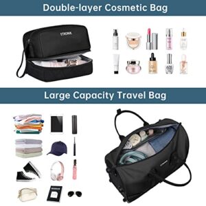 ETRONIK Rolling Duffle Bag with Wheels, 21 Inch Flight Approved Duffle Bag for Travel with Toiletry Bag, Carry on Luggage Weekender Bags for Women with Shoe Compartment, Black