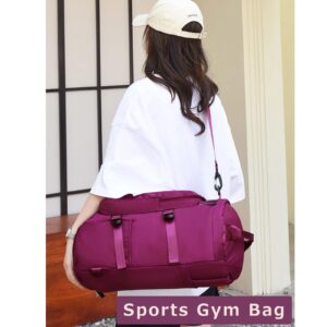 Sports Gym Bag for Men Women, SMITH Travel Duffel Totes Bag Lightweight Backpack Carry on Luggage Bags with Shoes Compartment Adjustable Strap for Yoga Swimming Waterproof Dance Bag for Weekend(Wine)