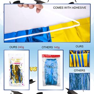 LOLStar 1 Pack Blue and Gold Graduation Party Decoration 2023, 3.3x6.6 ft Foil Fringe Curtains, Tinsel Backdrop, Graduation Photo Booth Prop Streamer Backdrop for High School College University Party