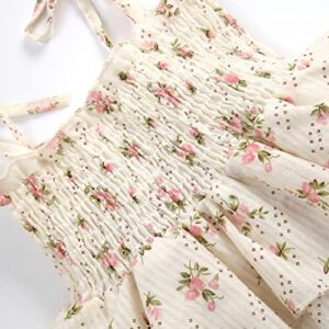 Baby Girl Floral Romper Dress Newborn Infants Sleeveless Summer Straps Dress Rompers Playsuit with Headband (I-Beige, 0-6 Months)