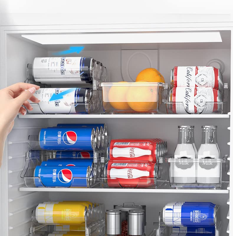 2-layer Auto Rolling Down Soda beer Can Storage Box,Upgrade 2-Layers Foldable Automatic Rolling Drink Organizer for Fridge, Clear Plastic Canned Pantry Storage Holds(1 Pack)