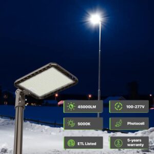 Glitgate 300W LED Parking Lot Light, 45000LM 5000K Adjustable Slip Fitter Mount Street Light with Dusk to Dawn Photocell, 100-277V IP65 Waterproof Commercial Area Lighting