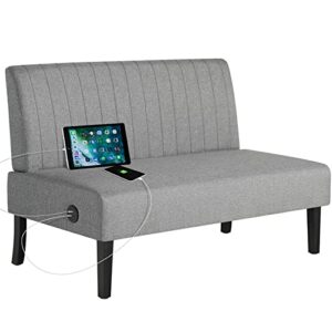 sthouyn 43" w mini small comfy couch armless loveseat sofa for bedroom with usb port, velvet small couches for small spaces living room, apartment office dorm (grey)