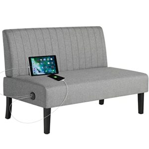 STHOUYN 43" W Mini Small Comfy Couch Armless Loveseat Sofa for Bedroom with USB Port, Velvet Small Couches for Small Spaces Living Room, Apartment Office Dorm (Grey)