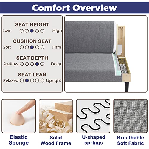 STHOUYN 43" W Mini Small Comfy Couch Armless Loveseat Sofa for Bedroom with USB Port, Velvet Small Couches for Small Spaces Living Room, Apartment Office Dorm (Grey)