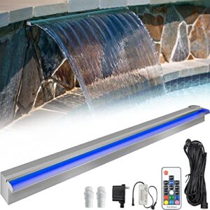 yitahome 48" pool fountain stainless steel pool waterfall with 7 colors led light changing remote for spillway, swimming pool, outdoor garden decorations transparent
