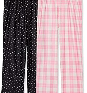 Calvin Klein Girls' Super Soft Brushed Microfleece Pajama Pant, 2-Pack, Black Heart/Pink Plaid, S