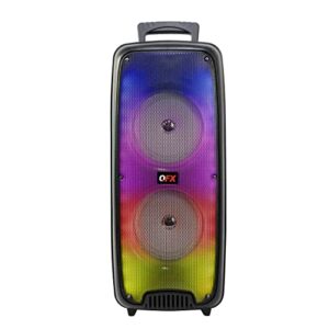 qfx lms-66 tws bluetooth rechargeable portable speaker with dual 6.5" speakers, edr communication, and liquid motion party lights