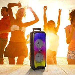 QFX LMS-66 TWS Bluetooth Rechargeable Portable Speaker with Dual 6.5" Speakers, EDR Communication, and Liquid Motion Party Lights