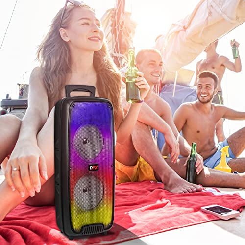 QFX LMS-66 TWS Bluetooth Rechargeable Portable Speaker with Dual 6.5" Speakers, EDR Communication, and Liquid Motion Party Lights