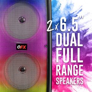 QFX LMS-66 TWS Bluetooth Rechargeable Portable Speaker with Dual 6.5" Speakers, EDR Communication, and Liquid Motion Party Lights