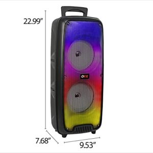 QFX LMS-66 TWS Bluetooth Rechargeable Portable Speaker with Dual 6.5" Speakers, EDR Communication, and Liquid Motion Party Lights