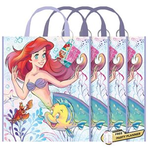 unique disney the little mermaid party totes 4 count - resuable ariel mermaid bags for gifts, favors, loot, pass out to guests, kids, girls dressup birthday decorations supplies