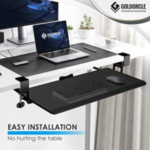 GoldOrcle Large Under Desk Keyboard Tray Slide Out, 25.5” (30” Including Clamps) x 11.8” Pull Out C Clamp on Keyboard Stand Drawer Platform Shelf for Home or Office