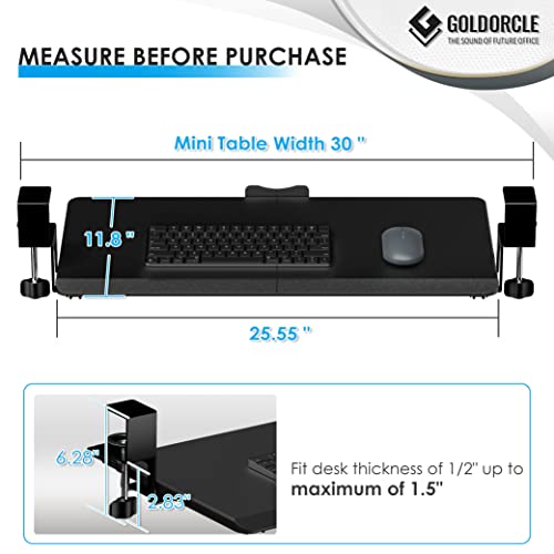 GoldOrcle Large Under Desk Keyboard Tray Slide Out, 25.5” (30” Including Clamps) x 11.8” Pull Out C Clamp on Keyboard Stand Drawer Platform Shelf for Home or Office