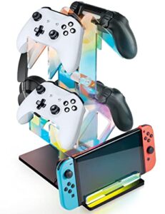 nihome iridescent acrylic 2-tier universal game controller headset holder rack, modern storage organizer for ps5 xbox one switch game controllers and headphones anti-slip stable gaming accessory stand